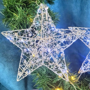 WISZĄCA OZDOBA SREBRNA GWIAZDA LED 20CM