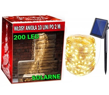 LAMPKI DRUCIKI 200 LED 10 LINI po 2m WŁOSY SOLARNE