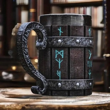 Drewniany, dębowy kubek do kawy w stylu Viking, kufel do piwa o dużej
