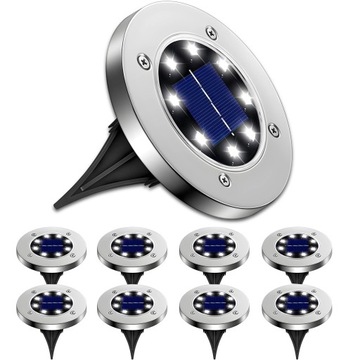 Lampy solarne ogrodowe najazdowe gruntowe lampki LED disk light 8 sztuk