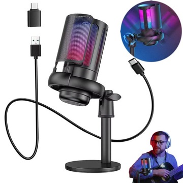 RGB МИКРОФОН С КНОПКОЙ ОТКЛЮЧЕНИЯ ДЛЯ ИГР И ПРЯМОЙ ТРАНСЛЯЦИИ