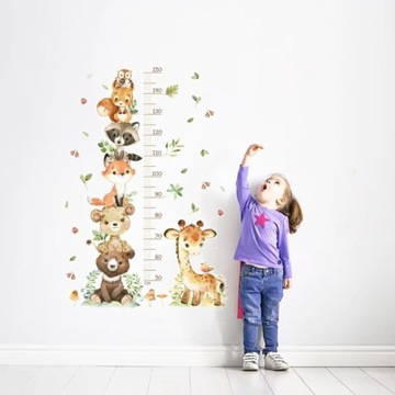 Miarka wzrostu naklejka na ścianę - zwierzątka