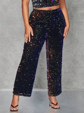 SHEIN Kolorowe czarne cekinowe spodnie damskie na imprezę sylwestrową XXL