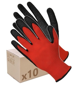 MOCNE Rękawice robocze LATEX B+R Rękawiczki lateksowe szorstkowane x10 par
