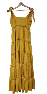 Boohoo żółta kaskadowa sukienka maxi na lato 40