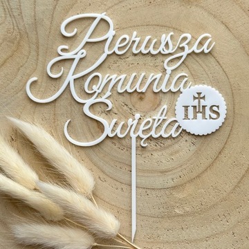 Pierwsza Komunia Święta Topper komunijny PLEXI Białe