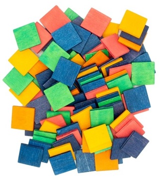 Kostki drewniane mix kolorów 15x15x1,3 mm 100szt