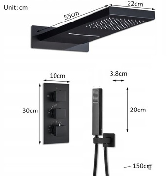 Черный душевой набор ТЕРМОСТАТ Водопад