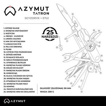 Нож карманный AZYMUT Tatron 25 в 1 Многофункциональный инструмент + кобура 90мм