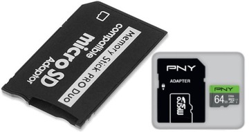 Karta pamięci PNY 64GB microSDHC CL10 +adapter MemoryStick PRO DUO PSP SD