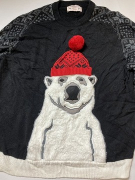 Biały Miś Bear Merry Christmas ŚWIĄTECZNY sweterXL