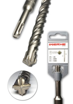 Wiertło do betonu SDS + 25 x 600 mm Krzyżowe WERHE
