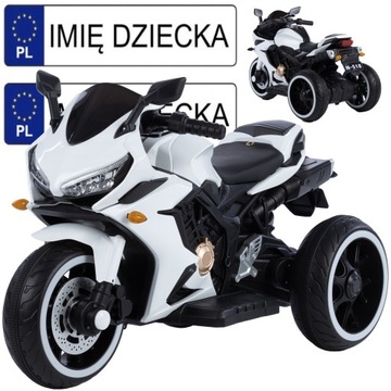 Motocykl motor na akumulator 2x25W światła LED mp3 TABLICE IMIENNE
