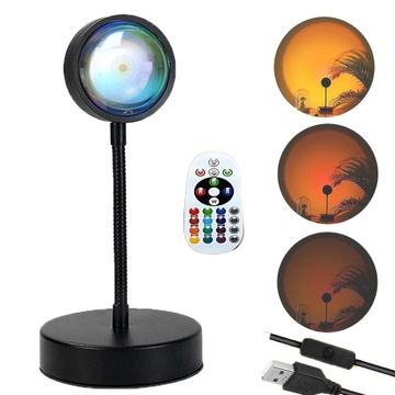 LAMPKA LED SUNSET ZACHÓD SŁOŃCA RGB 16 PROJEKCYJNA IMITUJĄCA ZACHÓD SŁOŃCA