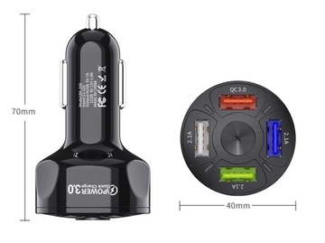БЫСТРОЕ АВТОМОБИЛЬНОЕ ЗАРЯДНОЕ УСТРОЙСТВО 4x USB 3A QC3.0