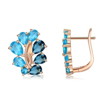 Przepiękne, złote kolczyki listki Swarovski Multicolor 14k