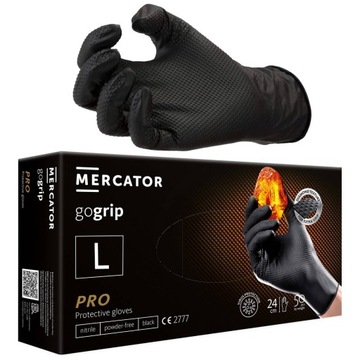 Rękawice Nitrylowe MERCATOR GOGRIP Czarne Rękawiczki Ochronne GO GRIP L