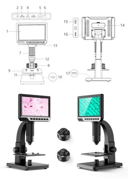 Цифровой микроскоп с ЖК-дисплеем 2000x + 10LED 1080P 12MPIX