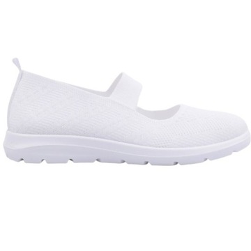 BIAŁE TENISÓWKI DAMSKIE AŻUROWE SPORTOWE BUTY Z GUMKĄ TRAMPKI PŁASKIE