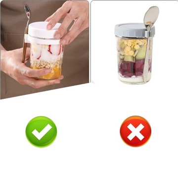 БАНКА ДЛЯ ХРАНЕНИЯ ЙОГУРТА ОВСЯНАЯ ДЛЯ ШКОЛЫ 350МЛ 4ШТ С ЛОЖКОЙ