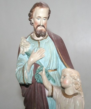 СВЯТОЙ ИОСИФ С РЕБЕНКОМ СТАРАЯ ГИПСОВАЯ ФИГУРКА БОЛЬШАЯ 34 см.