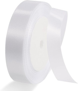 WSTĄŻKA SATYNOWA TASIEMKA 2CM BIAŁA 22M 2 ROLKI