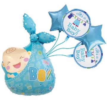BALONY zestaw BABY SHOWER BOY NARODZINY ROCZEK XL