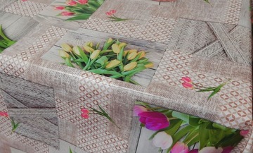 Клеенка, клеенка, скатерть, ТЮЛЬПАНЫ, ЦВЕТЫ, БЕЖЕВЫЙ