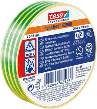 Taśma izolacyjna żółto-zielona 19mmx20m Tesa