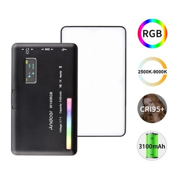 Светодиодная видеолампа Andoer W140 RGB, перезаряжаемая