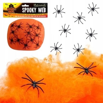 Sztuczna Pajęczyna Pająki Ozdoba Dekoracja na Halloween Sieć Pajęcza