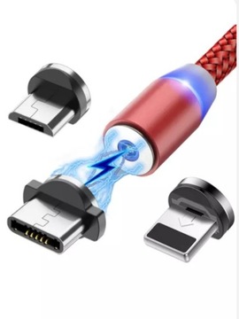 MOCNY KABEL MAGNETYCZNY MICRO TYPC IPHONE USBC LED
