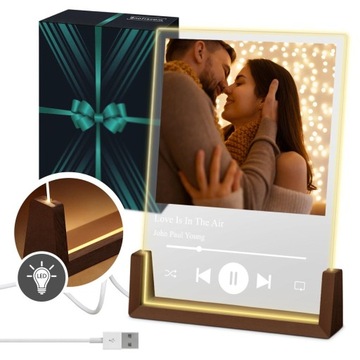 Ramka Zdjęcie na Szkle Lampka Nocna LED 3D XL Piosenka Spotify Prezent