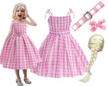 BARBIE Strój PRZEBRANIE Kostium Sukienka dla Dziewczynki + PERUKA122 128 M