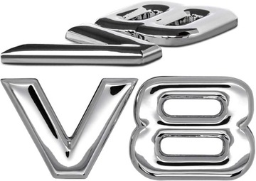 ЭМБЛЕМА значок V8 МЕТАЛЛ ХРОМ ЗНАЧОК самоклеящийся 7,5Х3,1 см