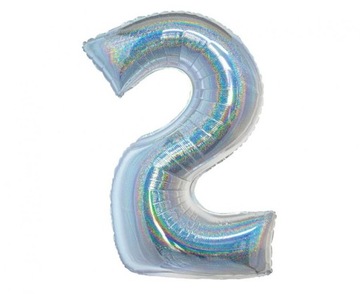 Balon Cyfra 2 Holograficzna Srebrna - 76CM