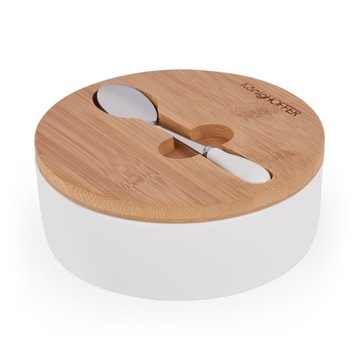 Cukiernica PORCELANOWA z pokrywką i łyżeczką BIAŁA