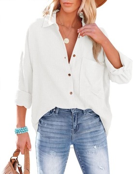 ЭЛЕГАНТНАЯ ЖЕНСКАЯ СВОБОДНАЯ МУСЛИНОВАЯ РУБАШКА, ОВЕРСАЙЗ, СТИЛЬНАЯ, БЕЛАЯ, XXL