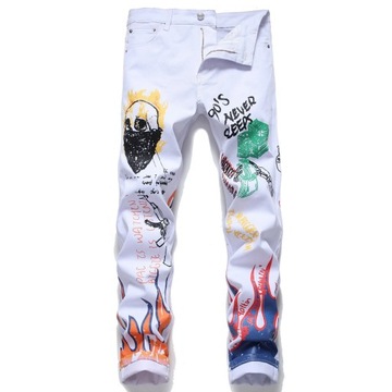 Men Y2k Jeans Printed Elastic Slim Fit Denim Jeans