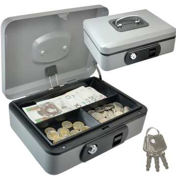 KASETKA METALOWA NA PIENIĄDZE EXCLUSIVE otwieranie dźwignią XXL + 3 klucze