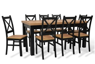 Masywny stół rozkładany 90x170/250 8 krzeseł krzyż