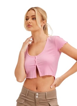 NLY TREND damska różowa prążkowana bluzka na lato XS
