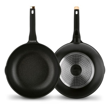 Duża PATELNIA na INDUKCJĘ 30 cm WOK patelnia GŁĘBOKA z pokrywką Black Rose