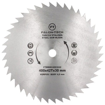 PIŁA TARCZOWA STALOWA ZWYKŁA BEZ WIDII 400x30 T42 do drewna drzewa krajzegi