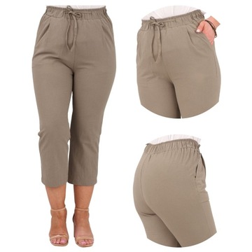 LUŹNE LETNIE SPODNIE RYBACZKI DAMSKIE NA GUMCE DUŻE ROZMIARY BAWEŁNIANE