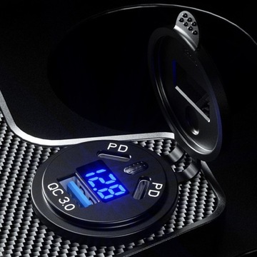 Szybka Ładowarka Motocyklowa Samochodowa 3x USB Woltomierz 63W TYP-C PD 45W