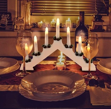 ПОДСВЕЧНИК АДВЕНТ, ДЕРЕВО, 7 СВЕТОДИОДНЫХ СВЕЧ НА АККУМУЛЯТОРАХ