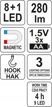 YATO LAMPA LATARKA WARSZTATOWA 2w1 LED MAGNES HACZYK 2 SZTUKI YT-08513