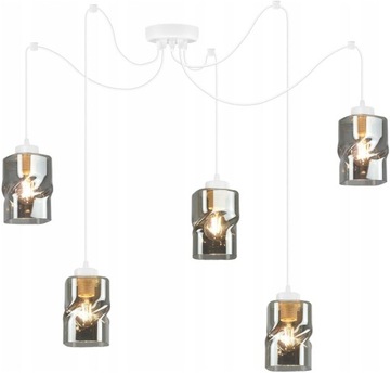 LAMPA WISZĄCA PAJĄK ŻYRANDOL 5 PŁOMIENNA SZKLANY KLOSZ SUFITOWA AURA GRAFIT