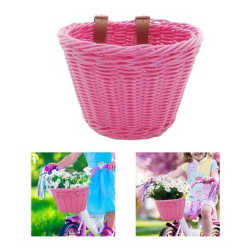 Wiklinowy koszyk na rower dziecięcy Kosz rowerowy regulowany Ręcznie tkany Wodoodporny różowy